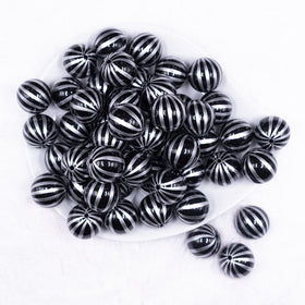 20mm Black with Silver Pin Stripes Acrylic Bubblegum Beads