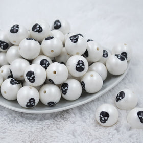 20mm Black Skull Print Chunky Acrylic Bubblegum Beads [10 Count]