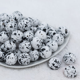 20mm White with Black Splatter Chunky Acrylic Bubblegum Beads