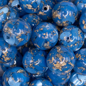 20mm Blue and Gold Flake Resin Chunky Bubblegum Beads