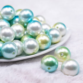 20mm Blue & Green Ombre Shimmer Faux Pearl Bubblegum Beads