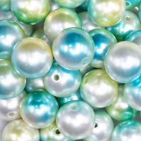 20mm Blue & Green Ombre Shimmer Faux Pearl Bubblegum Beads