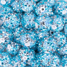 20mm Blue and Silver Confetti Rhinestone AB Bubblegum Beads