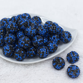 20mm Blue & Black Confetti Rhinestone Bubblegum Beads