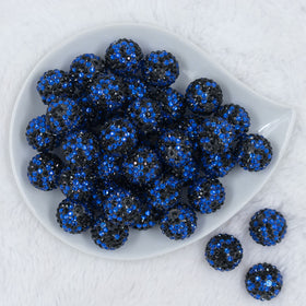 20mm Blue & Black Confetti Rhinestone Bubblegum Beads