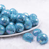 front view of a pile of 20mm Blue Disco Faceted AB Bubblegum Beads