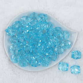 20mm Blue Transparent Cube Faceted Pearl Bubblegum Beads