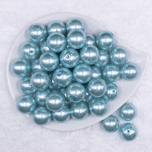 Top view of a pile of 20mm Blue with Glitter Faux Pearl Bubblegum Beads