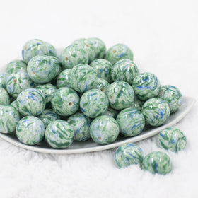 20mm Green with Blue Swirl Pattern Chunky Acrylic Bubblegum Beads
