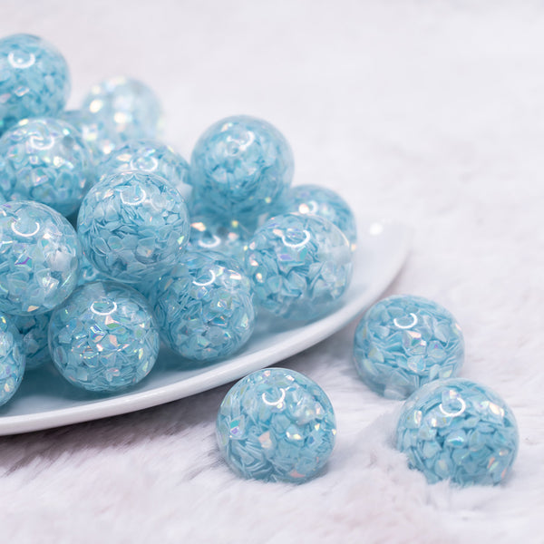 front view of a pile of 20mm Blue Majestic Confetti Bubblegum Beads