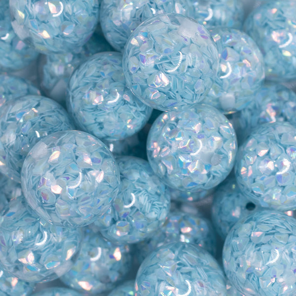 close up view of a pile of 20mm Blue Majestic Confetti Bubblegum Beads