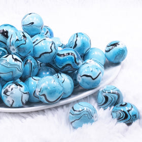 20mm Blue Marbled Bubblegum Beads