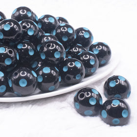 20mm Blue Polka Dots on Black Bubblegum Beads