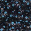 close up view of a pile of 20mm Blue Polka Dots on Black Bubblegum Beads