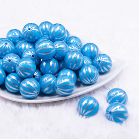 20mm Blue with Silver Pin Stripes Acrylic Bubblegum Beads