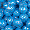 Close up view of a pile of 20mm Blue with Silver Pin Stripes Acrylic Bubblegum Beads