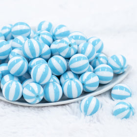 20mm Blue with White Stripe Beach Ball Bubblegum Beads