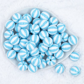 20mm Blue with White Stripe Beach Ball Bubblegum Beads