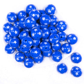 20mm Blue with White Stars Acrylic Bubblegum Beads