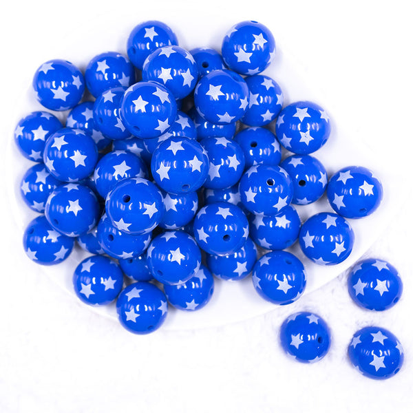 Top view of a pile of 20mm Blue with White Stars Acrylic Bubblegum Beads
