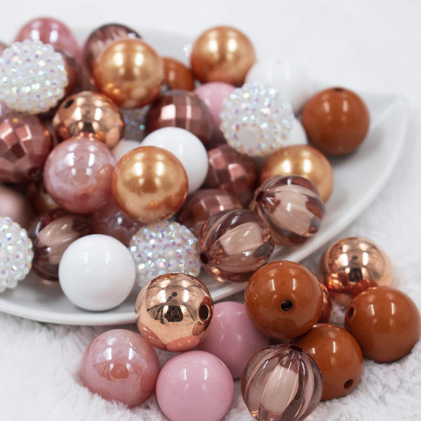 Front view of a pile of 20mm Blushing Glamour Acrylic Bubblegum Bead Mix [50 Count]