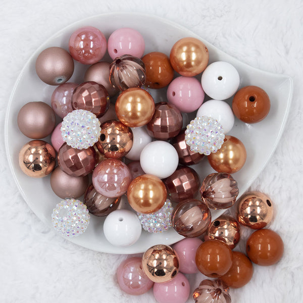 Top view of a pile of 20mm Blushing Glamour Acrylic Bubblegum Bead Mix [50 Count]