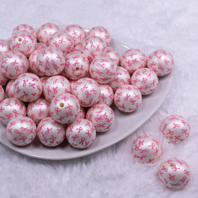 20mm Breast Cancer Awareness Acrylic Bubblegum Beads [10 Count]