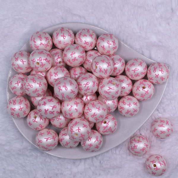 Top view of a pile of 20mm Breast Cancer Awareness Chunky Acrylic Bubblegum Beads [10 Count]