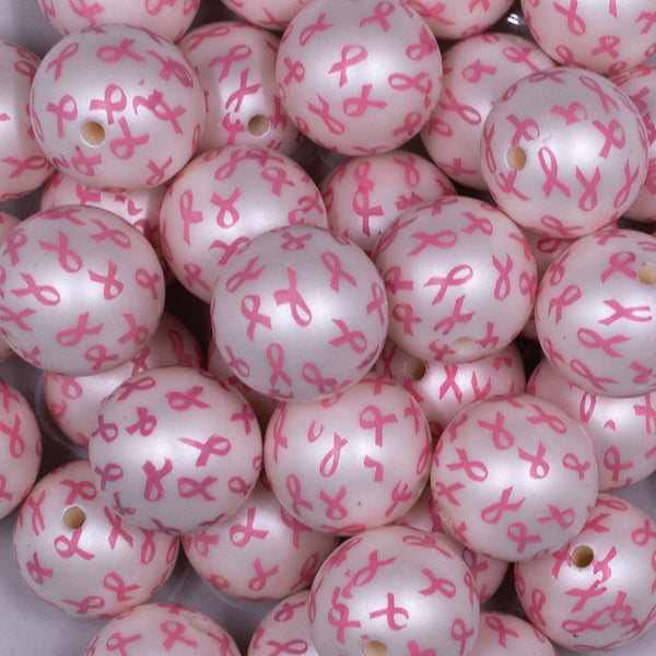 Close up view of a pile of 20mm Breast Cancer Awareness Chunky Acrylic Bubblegum Beads [10 Count]