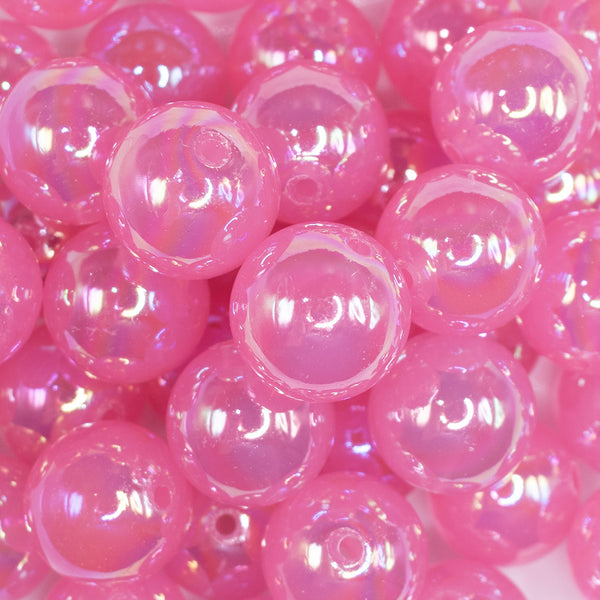 close up view of a pile of 20mm Bright Pink Jelly AB Acrylic Chunky Bubblegum Beads