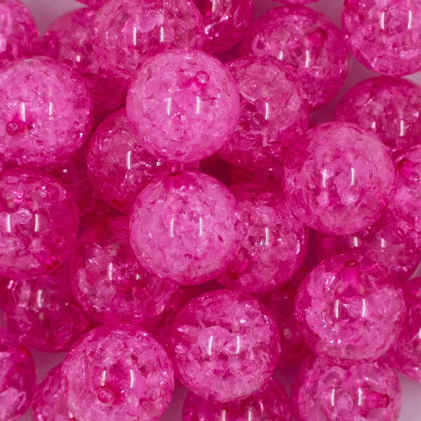 Close up view of a pile of 20mm Hot Pink Crackle Bubblegum Beads