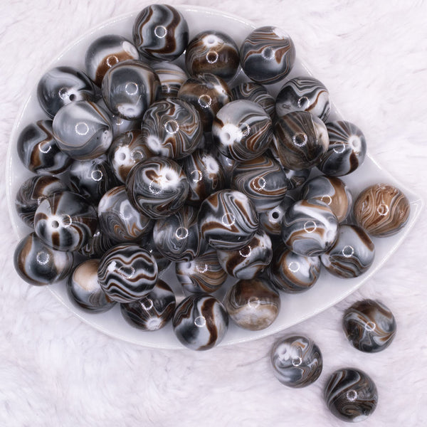 top view of a pile of 20mm Brown/Black Marbled Bubblegum Beads