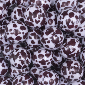 20mm White and Brown Cow Print Bubblegum Beads