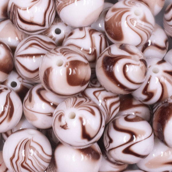 close up view of a pile of 20mm Brown Marbled Bubblegum Beads