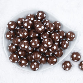 20mm Brown with White Polka Dots Bubblegum Beads
