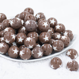 20mm Brown with White Stars Bubblegum Beads