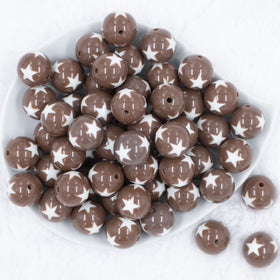 20mm Brown with White Stars Bubblegum Beads