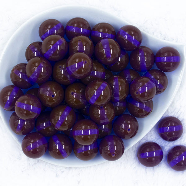 Top view of a pile of 20mm Brown with Purple Illuminating Core Glow Chunky Bubblegum Beads