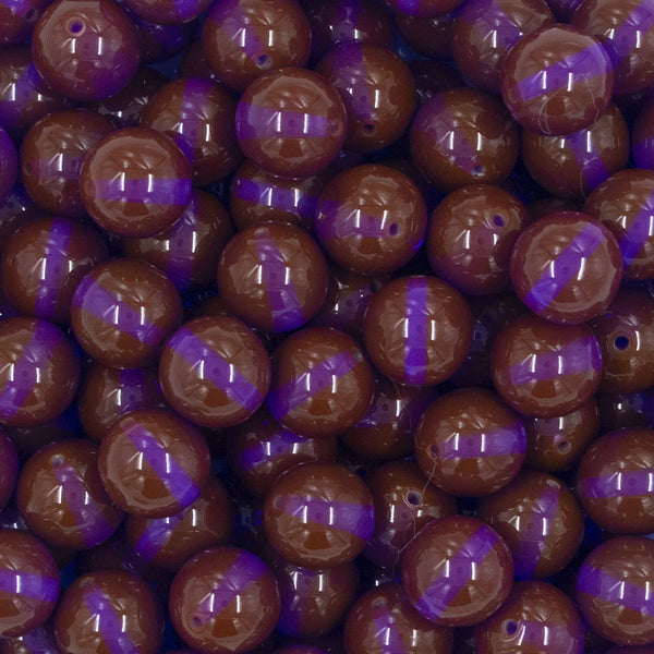 Close Up view of a pile of 12mm Brown with Purple Illuminating Core Glow Chunky Bubblegum Beads