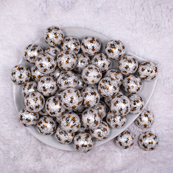Top view of a pile of 20mm Bumble Bees Print Chunky Acrylic Bubblegum Beads [10 Count]