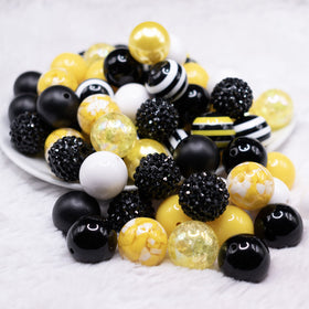 20mm BumbleBead Black and Yellow Bubblegum Bead Mix - 20 & 50 Count