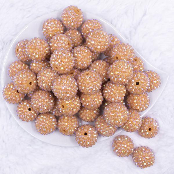 top view of a pile of 20mm Camel Brown Rhinestone AB Bubblegum Beads