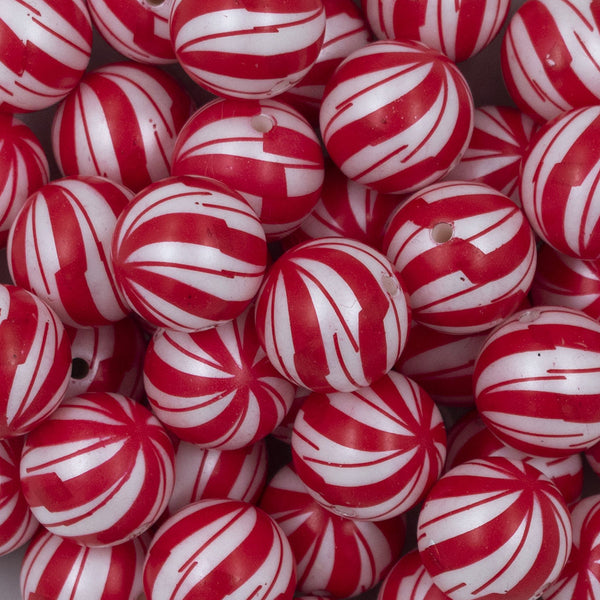 Close up view of a pile of 20mm Peppermint Candy Print Chunky Acrylic Bubblegum Beads