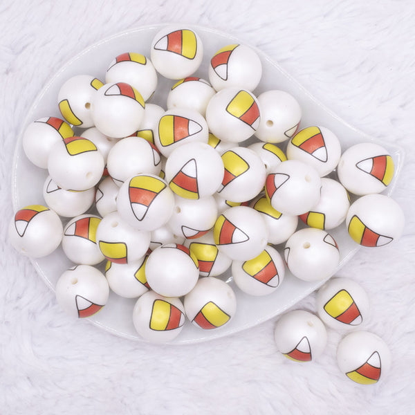 top view of a pile of 20mm Candy Corn print Bubblegum Beads