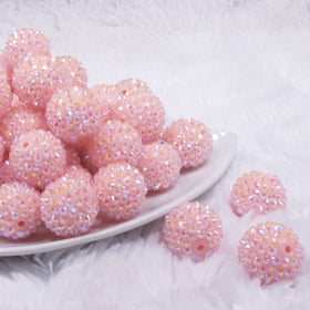 20mm Carnation Pink Rhinestone AB Acrylic Bubblegum Beads
