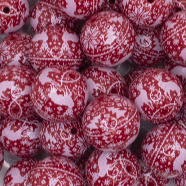 Close up view of a pile of 20mm Red Christmas Sweater Acrylic Bubblegum Beads