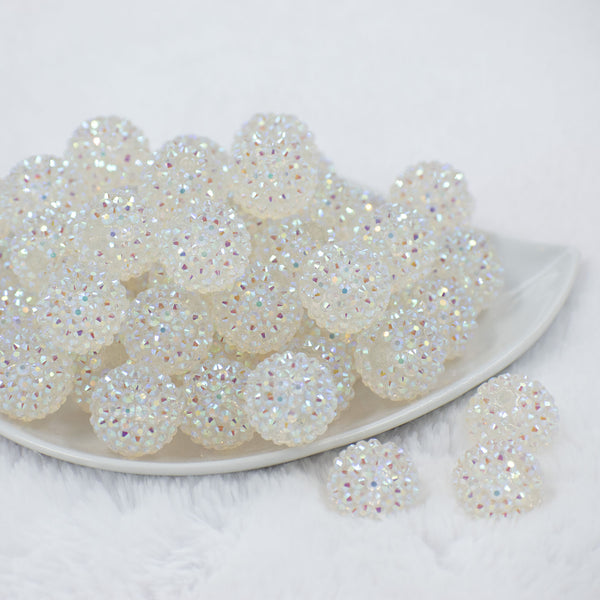 Front view of a pile of 20mm Clear Rhinestone AB Bubblegum Beads