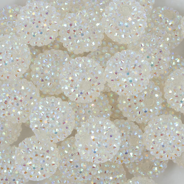 Close up view of a pile of 20mm Clear Rhinestone AB Bubblegum Beads
