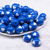 front view of a pile of 20mm Cobalt Blue with White Hearts Bubblegum Beads