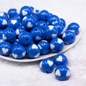 20mm Cobalt Blue with White Hearts Bubblegum Beads